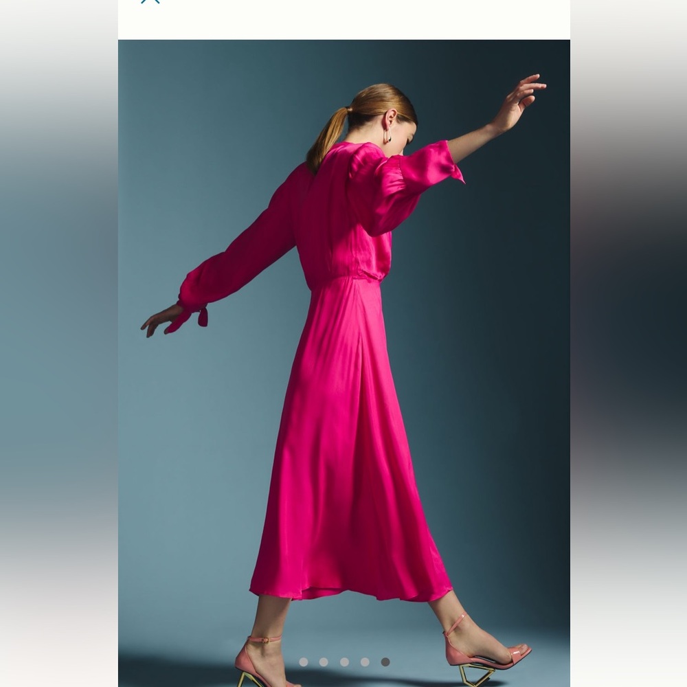 Farm Rio Anthropologie Cutout Long Sleeve Maxi Dress Hot Pink Womens Size XS New - Picture 5 of 9